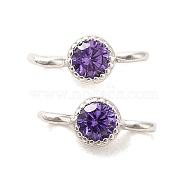 925 Sterling Silver Pave Cubic Zirconia Connector Charms, Half Round Links with 925 Stamp, Silver Color Plated, Dark Orchid, 8.5x3.5x2.5mm, Hole: 1.5mm(STER-Z007-01P-05)