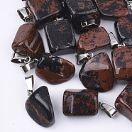 Natural Mahogany Obsidian Pendants, with Stainless Steel Snap On Bails, Nuggets, 15~35x10~20x5~15mm, Hole: 3x7.5mm(G-Q996-02)