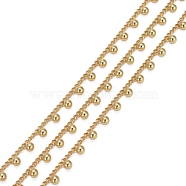 Handmade Brass Curb Chains, with Brass Ball Beads and Spool, Long-Lasting Plated, Soldered, Real 18K Gold Plated, Link: 3.5x1.8x1mm, Beads: 3mm, about 16.4 Feet(5m)/roll(CHC-F013-03G)