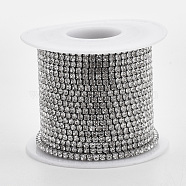 304 Stainless Steel Rhinestone Strass Chains, with Spool, Rhinestone Cup Chains, Crystal, Stainless Steel Color, 2mm, about 32.8 Feet(10m)/roll(CHS-R012-D-01)