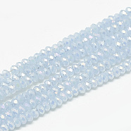 Electroplate Glass Beads Strands, Imitation Jade Glass, Faceted, Rondelle, Light Blue, 2.5x1.5mm, Hole: 0.8mm, about 160~165pcs/strand, 13.78 inch~14.17 inch(35~36cm)(EGLA-Q112-A02)