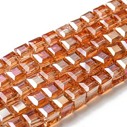 Electroplate Glass Beads Strands, AB Color Plated, Faceted, Cube, Sandy Brown, 4~5x4~5x4~5mm, Hole: 1mm, 98~100pcs/strand, 40~43cm(EGLA-D018-4x4mm-50)