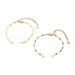 Bracelet Makings, with 304 Stainless Steel Enamel Link Chains & Lobster Claw Clasps & Curb Extender Chain & Open Jump Rings, Purple & Yellow, Golden, 6-1/4~6-3/8 inch(16~16.3cm), Hole: 2.5mm, 2Pcs/set(AJEW-JB01003)