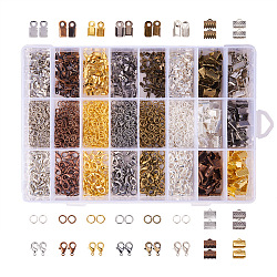 Jewelry Findings Sets, with Iron Cord Ends, Ribbon Ends, Jump Rings and Zinc Alloy Lobster Claw Clasps, Mixed Color, Cord Ende: 6x3x2.3mm, Ribbon End: 10x7x5mm, Hole: 2mm, Clasp: 12x6mm, Hole: 1.5mm, Jump Ring: 5x0.7mm(FIND-YW0001-06)