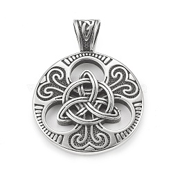 Viking Norse 304 Stainless Steel Pendants, Flat Round with Triquetra Knot Charm, Antique Silver, 45x33x8mm, Hole: 5.5x8.5mm(STAS-G303-38AS)