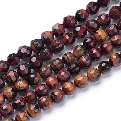 Natural Red Tiger Eye Bead Strands, Faceted Round, 8mm, Hole: 1mm, about 50pcs/strand, 15.7 inch(G-R411-14-8mm)