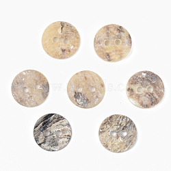 Mother of Pearl Buttons, Natural Akoya Shell Button, Flat Round, Camel, 10x1mm, Hole: 1.6mm(SSHEL-R048-022B)