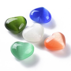 Cat Eye Beads, No Hole Beads, Heart, Mixed Color, 25x30x15mm(G-H231-05F)