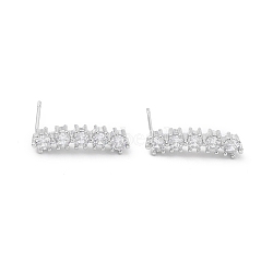 Rectangle Rack Plating Brass Cubic Zirconia Stud Earrings for Women, Long-Lasting Plated, Lead Free & Cadmium Free, Platinum, 19x5x3mm, Pin: 0.7mm(EJEW-K245-15P)