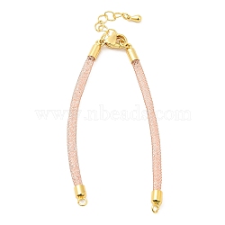 Brass Mesh Chain Link Bracelet Making, with Rhinestone & Lobster Claw Clasp, Fits for Connector Charms, Misty Rose, 4-5/8~6-5/8 inch(16.6~16.9cm), Hole: 2mm(DIY-B066-01G-02)