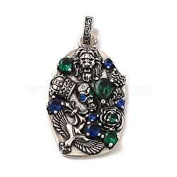 Rack Plating Brass Micro Pave Cubic Zirconia with Sea shell Pendants, Cadmium Free & Lead Free, Oval, Antique Silver, 38.5x24x4.5mm, Hole: 5x3.5mm(KK-Q795-15C-AS)