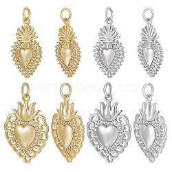 8Pcs 4 Style Rack Plating Brass Micro Pave Cubic Zirconia Pendants, Sacred Heart Charm, Long-Lasting Plated, with Jump Rings, Cadmium Free & Lead Free, Real 18K Gold Plated & Real Platinum Plated, 22.5~23x12.5~16x2.5mm, Hole: 3mm, 2pcs/style(KK-BBC0005-80)