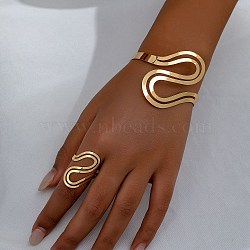 Alloy S-shape Cuff Bangle & Ring Sets for Women, Golden, Inner Diameter: 55x59mm(SJEW-C005-02G)