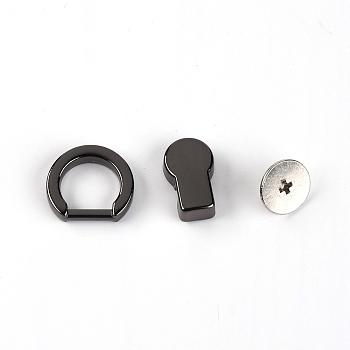 Zinc Alloy Bag Lifting Ring, with Iron Screws & Finding, Bag Replacement Accessories, Gunmetal, 1~1.45x1~1.5x0.35~0.5cm, 3pcs/set