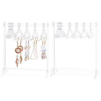 Acrylic Earring Displays, with 8 hangers, for Jewelry Display Supplies, Coat Hanger, Clear, 15x5.9x0.3cm, Hole: 3.6mm, 2sets/bag