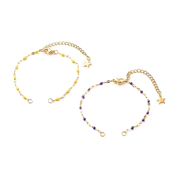Bracelet Makings, with 304 Stainless Steel Enamel Link Chains & Lobster Claw Clasps & Curb Extender Chain & Open Jump Rings, Purple & Yellow, Golden, 6-1/4~6-3/8 inch(16~16.3cm), Hole: 2.5mm, 2Pcs/set
