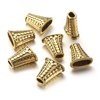 Tibetan Style Alloy Bead Cones, For Tassels Pendant, Antique Golden, Lead Free, Cadmium Free and Nickel Free, Trapezoid, Size: about 17mm wide, 18mm long, 9mm thick, hole: 4mm