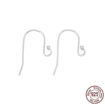925 Sterling Silver Earring Hooks, with 925 Stamp, Silver,20~21.5x11x1.5mm, Pin: 0.7mm