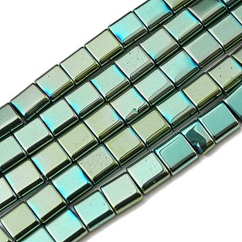 Electroplated Non-magnetic Synthetic Hematite Beads Strands, Square, 2-Hole, Medium Aquamarine, 6x6x3mm, Hole: 1.2mm, about 69pcs/strand, 15.55 inch(39.5cm)