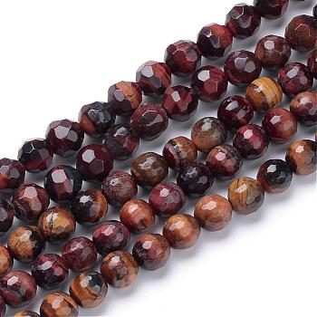 Natural Red Tiger Eye Bead Strands, Faceted Round, 8mm, Hole: 1mm, about 50pcs/strand, 15.7 inch