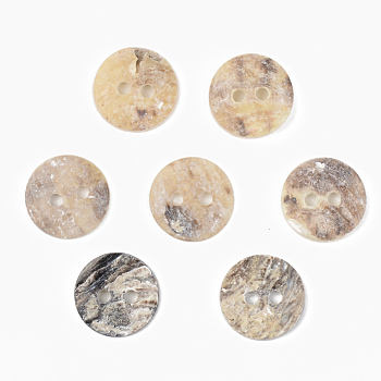 Mother of Pearl Buttons, Natural Akoya Shell Button, Flat Round, Camel, 10x1mm, Hole: 1.6mm