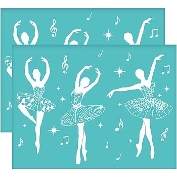Self-Adhesive Silk Screen Printing Stencil, for Painting on Wood, DIY Decoration T-Shirt Fabric, Turquoise, Ballet Pattern, 280x220mm