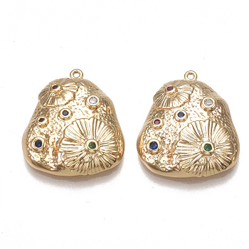Brass Pendants, Nickel Free, Real 18K Gold Plated, with Cubic Zirconia, Colorful, Nuggets, 20x17.5x4.5mm, Hole: 0.9mm
