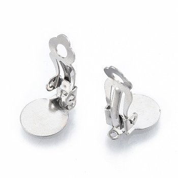 304 Stainless Steel Clip-on Earring Findings, Clip on Earring Pads, Flat Round, Stainless Steel Color, 18x10x7mm, Hole: 3mm