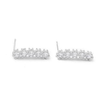Rectangle Rack Plating Brass Cubic Zirconia Stud Earrings for Women, Long-Lasting Plated, Lead Free & Cadmium Free, Platinum, 19x5x3mm, Pin: 0.7mm