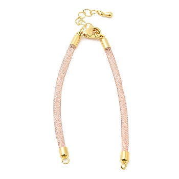 Brass Mesh Chain Link Bracelet Making, with Rhinestone & Lobster Claw Clasp, Fits for Connector Charms, Misty Rose, 4-5/8~6-5/8 inch(16.6~16.9cm), Hole: 2mm