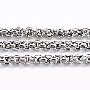 304 Stainless Steel Venetian Chains/Box Chains, Unwelded, with Spool, Stainless Steel Color, 1.5x1.5mm, about 32.8 Feet(10m)/roll