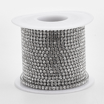 304 Stainless Steel Rhinestone Strass Chains, with Spool, Rhinestone Cup Chains, Crystal, Stainless Steel Color, 2mm, about 32.8 Feet(10m)/roll