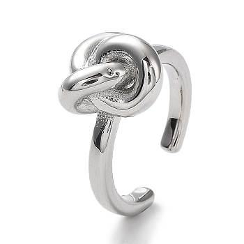 Rack Plating Brass Knot Open Cuff Rings for Women, Lead Free & Cadmium Free, Long-Lasting Plated, Platinum, Inner Diameter: 17mm