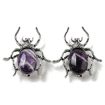 Dual-use Items Alloy Spider Brooch, with Natural Amethyst, Antique Silver, 42x38x12~13mm, Hole: 4.5x4mm