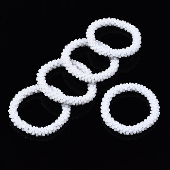 Faceted Opaque Glass Beads Stretch Bracelets, Torsade Bracelets, Random Color Rope, Rondelle, Creamy White, Inner Diameter: 2 inch(5cm)