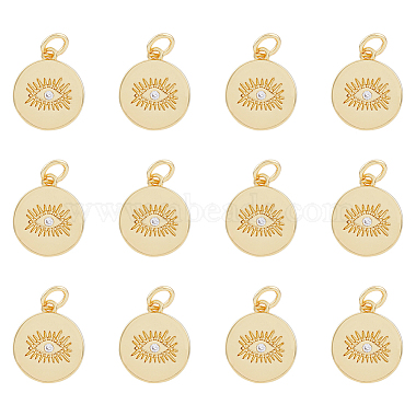 Golden Clear Flat Round Brass+Cubic Zirconia Pendants