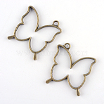 Rack Plating Alloy Butterfly Open Back Bezel Pendants, For DIY UV Resin, Epoxy Resin, Pressed Flower Jewelry, Cadmium Free & Nickel Free & Lead Free, Antique Bronze, 35x32x3.5mm, Hole: 3mm(PALLOY-S047-34F-FF)