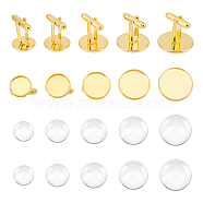 10Pcs 5 Styles Brass Cuff Button, Cufflink Findings for Apparel Accessories, 10Pcs 5 Styles Transparent Glass Cabochons, Silver, 11.5~20x11.5~18x4~21.5mm, tray: 12~20mm(BUTT-UN0001-21S)