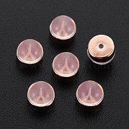 Silicone Ear Nuts, Earring Backs, with Brass Findings, Half Round, Cadmium Free & Nickel Free & Lead Free, Rose Gold, 6x5~5.5x5~5.5mm, Hole: 0.8mm(SIL-N004-03RG-NR)