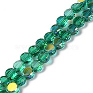 Transparent Electroplate Glass Beads Strands, AB Color, Faceted Flat Round, Green, 6x3mm, Hole: 1.2mm, about 98~100pcs/strand, 20.08''~20.87''(51~53cm)(GLAA-Q099-I01-01)