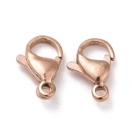 Ion Plating(IP) 304 Stainless Steel Lobster Claw Clasps, Parrot Trigger Clasps, Rose Gold, 12x7x3.5mm, Hole: 1.5mm(STAS-H353-D-02RG)