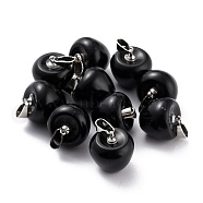 Natural Obsidian Pendants, with Platinum Brass Loops, Apple, 14~15x14x14mm, Hole: 6x3mm(G-Z022-01C)