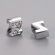 Initial Slide Beads, Alloy Rhinestone Beads, Platinum Color, Letter Z, about 8mm wide, 10mm long, 6.5mm thick, hole: 3.5x7mm(X-ZP12-Z)