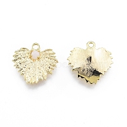 Ion Plating(IP) Brass Pendants, with Glass, Leaf, Real 18K Gold Plated, 15x15x2mm, Hole: 1.5mm(KK-C006-21G)