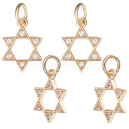 Brass Micro Pave Clear Cubic Zirconia Charms, with Jump Ring, Star of David Charm, Real 14K Gold Plated, 12.5x9x1mm, Hole: 3mm, 16pcs/box(KK-BBC0007-25)