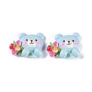 Cartoon Bear Opaque Resin Decoden Cabochons, Bear with Flower, 22x29x8.5mm(CRES-I031-03)