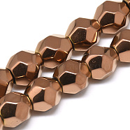 Electroplate Non-magnetic Synthetic Hematite Beads Strands, Faceted Round, Copper Plated, 9x10x9mm, Hole: 1mm, about 43pcs/strand, 15.7 inch(G-T061-32D)
