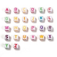 White Opaque Acrylic Beads, Horizontal Hole, Cube with Mixed Color Letter, Letter A~Z, 5x5x5mm, Hole: 2mm, 26letters, about 95pcs/letter, 2470pcs(MACR-JQ0001-03)