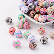 Handmade Polymer Clay Beads, Round, Mixed Color, about 12mm in diameter, hole: 1.6~3mm(FM12mmY)