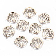 304 Stainless Steel Links Connectors, Laser Cut, Flat Round with Hollow Diamond Shape, Rose Gold, 15x18x1mm, Hole: 0.8mm(STAS-S116-101RG)